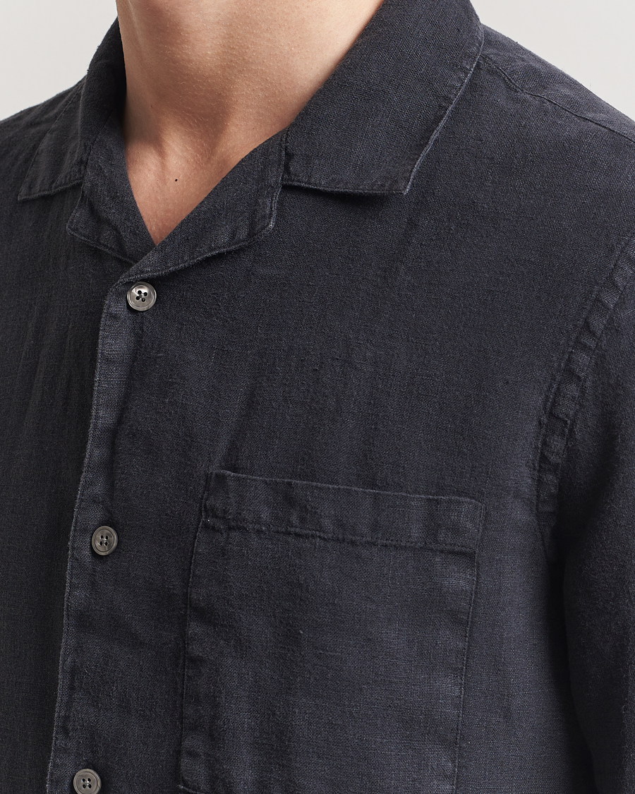 Heren | Overhemden | A Day's March | Yamu Linen Short Sleeve Shirt Off Black
