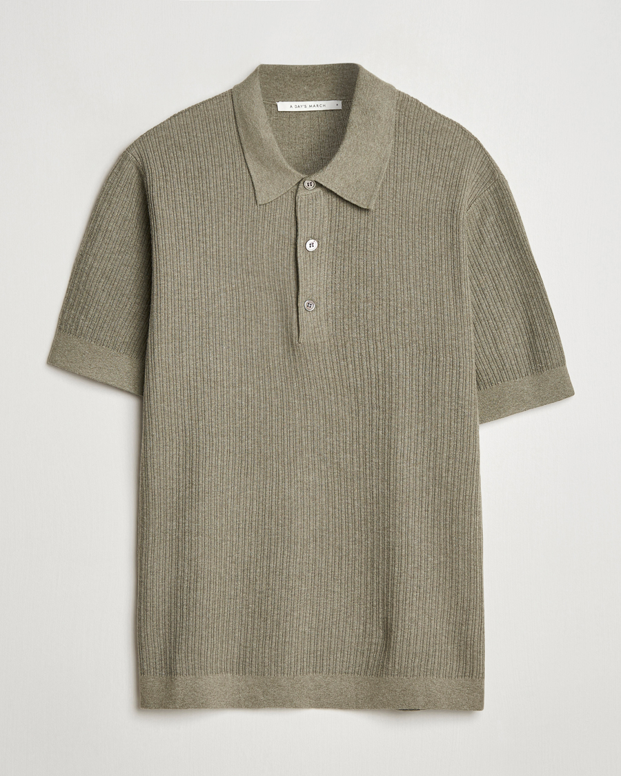 Heren | Truien | A Day's March | Aspen Structure Short Sleeve Polo Safari Green