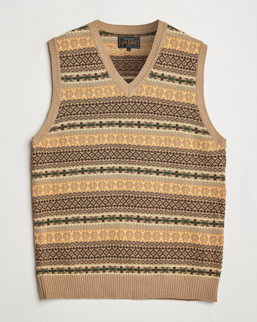 Heren | Truien | BEAMS PLUS | Fairisle Vest Khaki