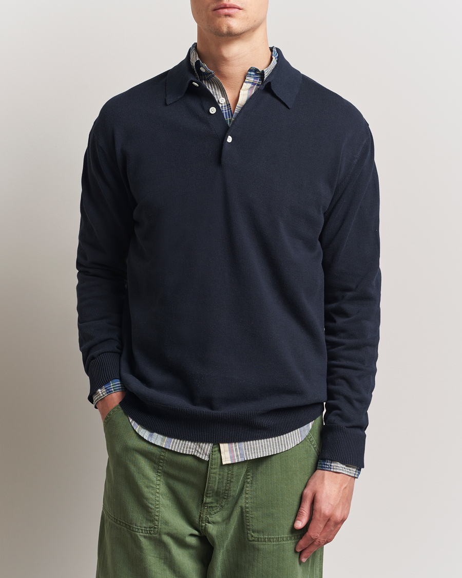 Heren | Truien | BEAMS PLUS | Long Sleeve 12G Knit Polo Navy