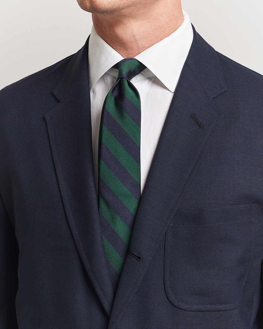 Heren | Stropdassen | Kamakura Shirts | Vintage Ivy Regimental Stripe Silk Tie Navy/Green