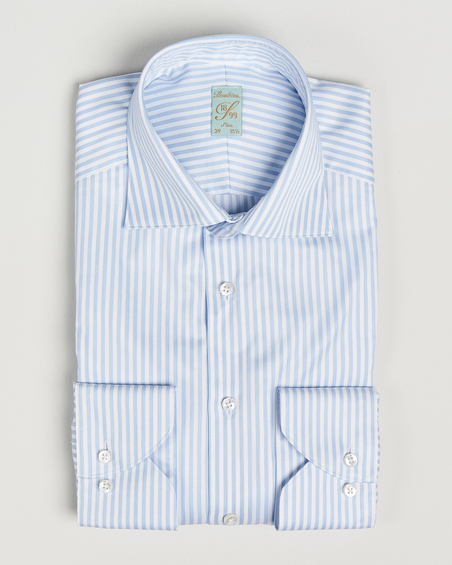 Homme | Chemises | Stenströms | 1899 Slim Striped Cotton Twill Shirt Blue/White