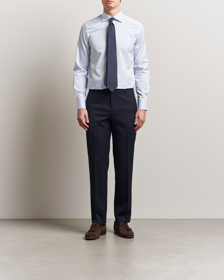 Homme | Chemises | Stenströms | 1899 Slim Striped Cotton Twill Shirt Blue/White