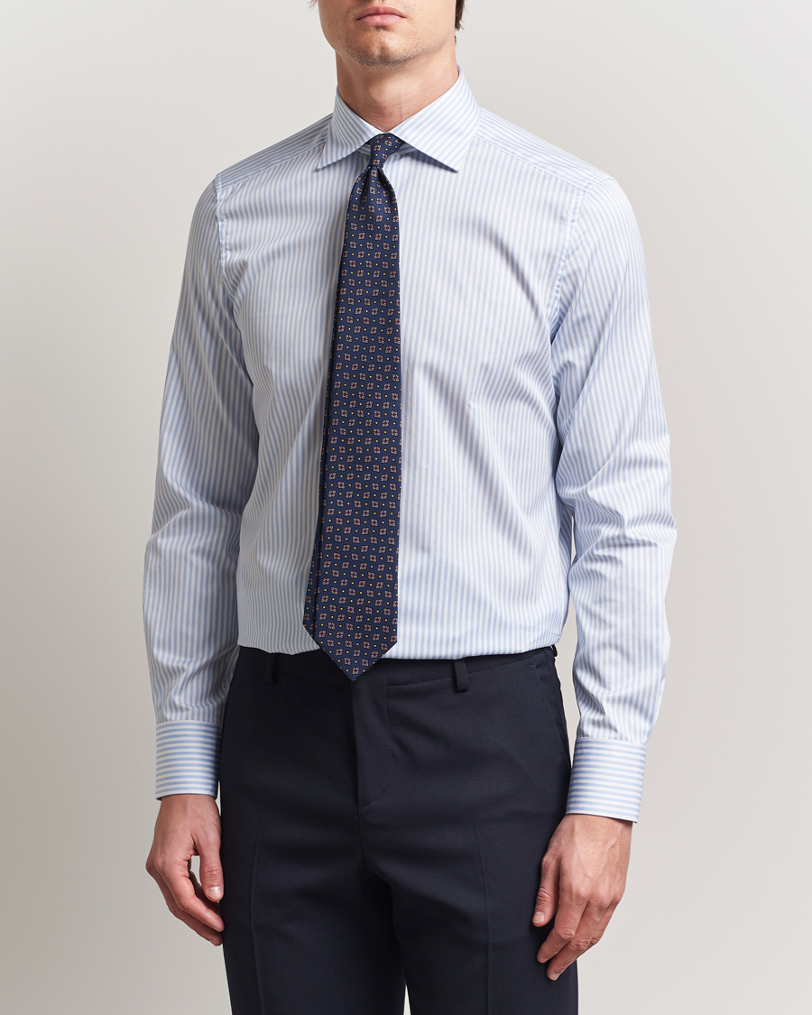 Heren | Overhemden | Stenströms | 1899 Slim Striped Cotton Twill Shirt Blue/White