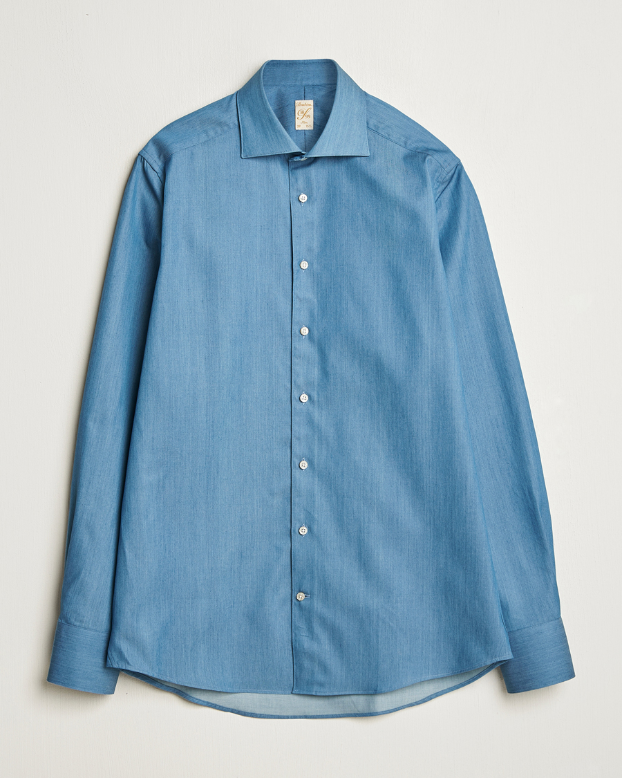 Heren | Overhemden | Stenströms | 1899 Slim Twofold Cotton Denim Shirt Mid Blue