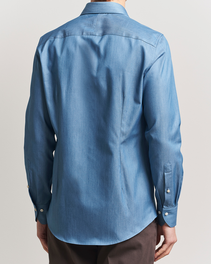 Heren | Overhemden | Stenströms | 1899 Slim Twofold Cotton Denim Shirt Mid Blue