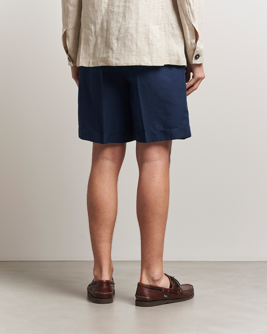 Heren | Korte broek | Incotex | Pleated Chinolino Shorts Navy