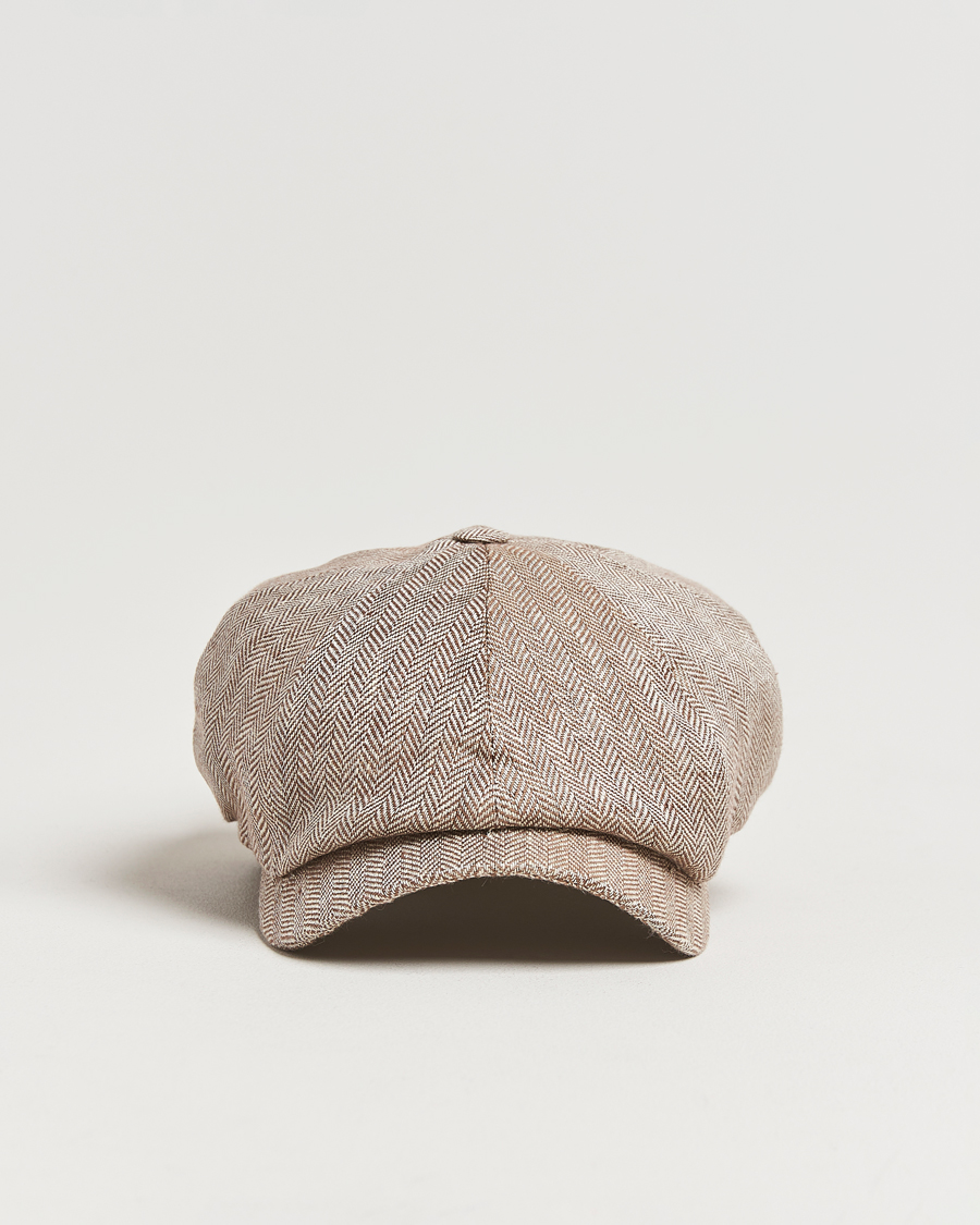 Heren | Hoeden en petten | Wigéns | Newsboy Classic Linen Herringbone Cap Brown
