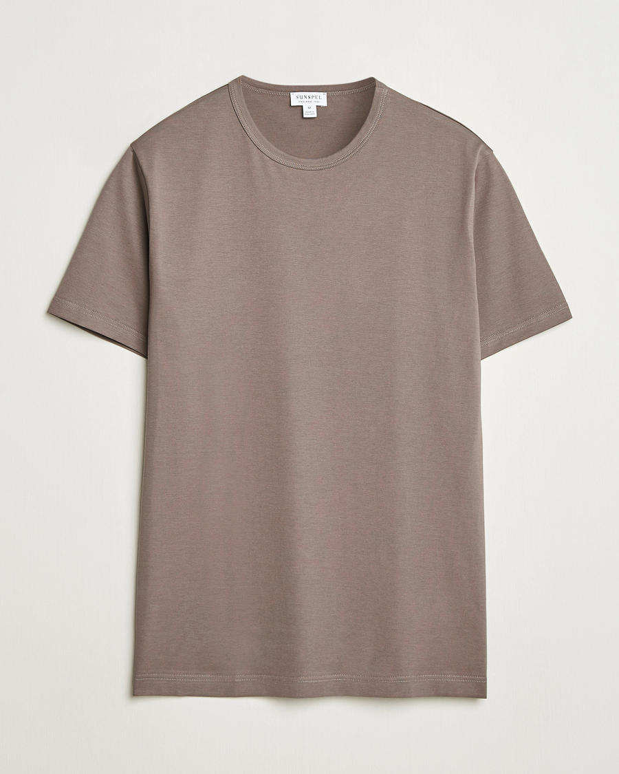 Homme | T-shirts | Sunspel | Crew Neck Q82 Cotton T-Shirt Walnut