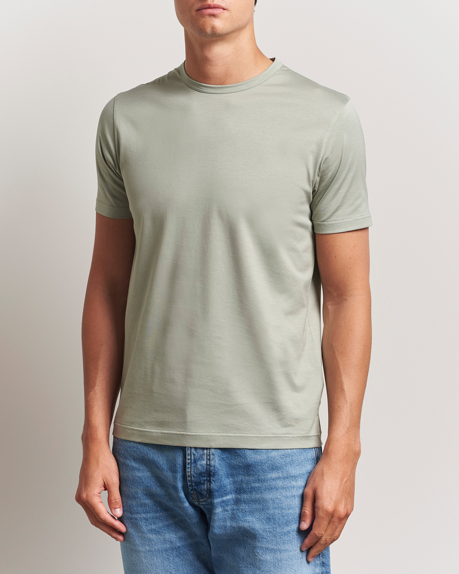 Homme | T-shirts | Sunspel | Crew Neck Q82 Cotton T-Shirt Pastel Green