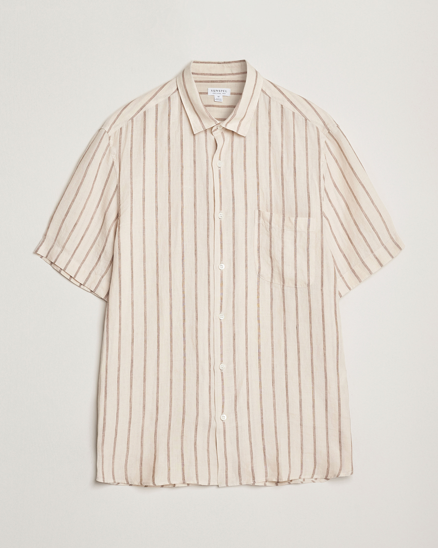 Heren | Overhemden | Sunspel | Linen Short Sleeve Shirt Ecru/Dune