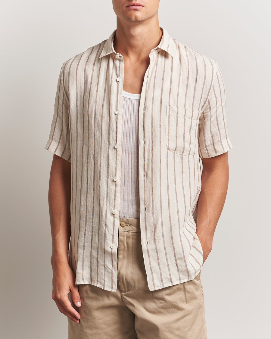 Heren | Overhemden | Sunspel | Linen Short Sleeve Shirt Ecru/Dune