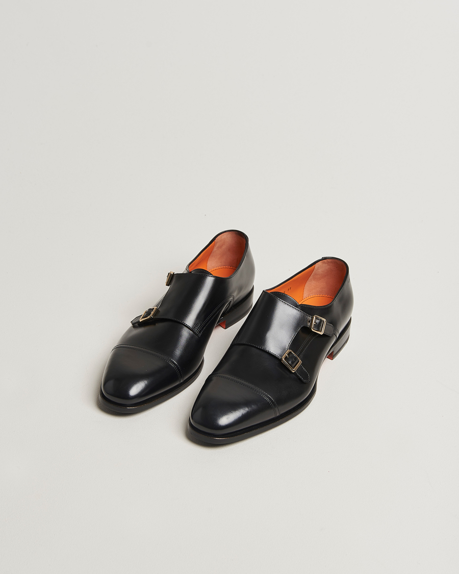 Homme | Chaussures À Boucles | Santoni | Adrian Double Monk Black Calf