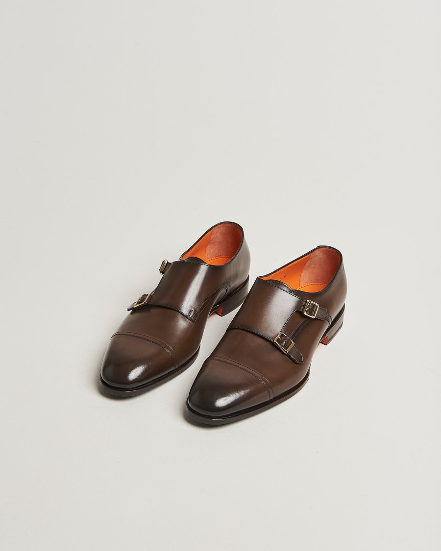 Homme | Chaussures À Boucles | Santoni | Adrian Double Monk Dark Brown Calf