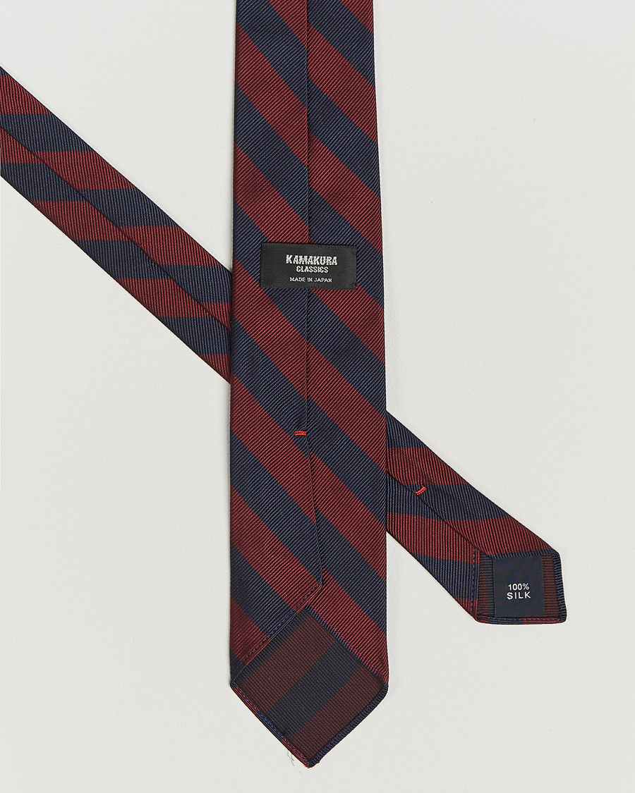 Heren | Stropdassen | Kamakura Shirts | Vintage Ivy Regimental Stripe Silk Tie Navy/Burgundy