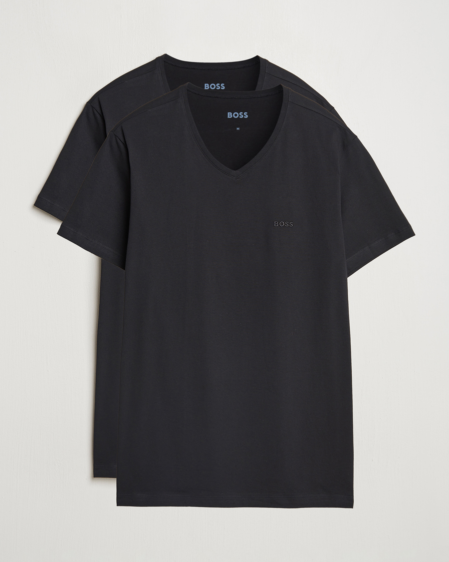 Heren | T-shirts | BOSS BLACK | 2-Pack Relaxed Fit V-Neck T-Shirt Black