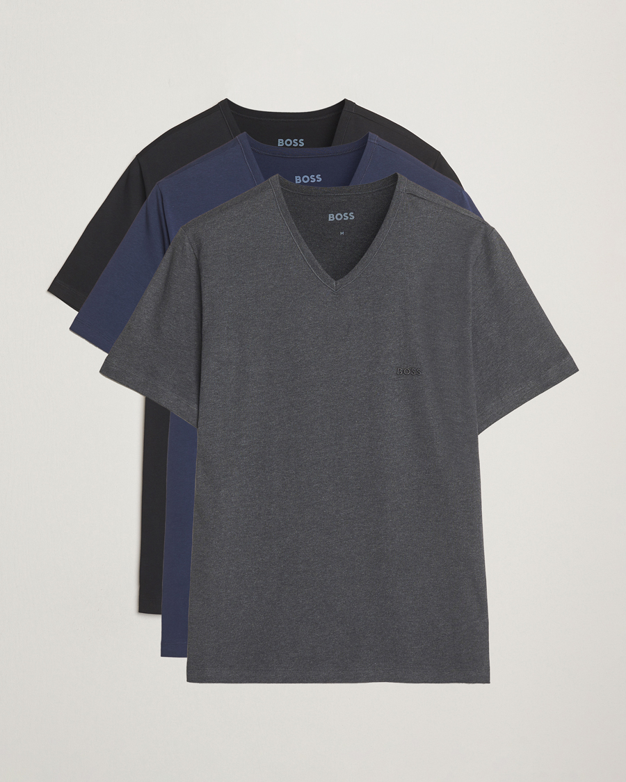 Homme | T-shirts | BOSS BLACK | 3-Pack V-Neck T-Shirt Black/Blue/Grey