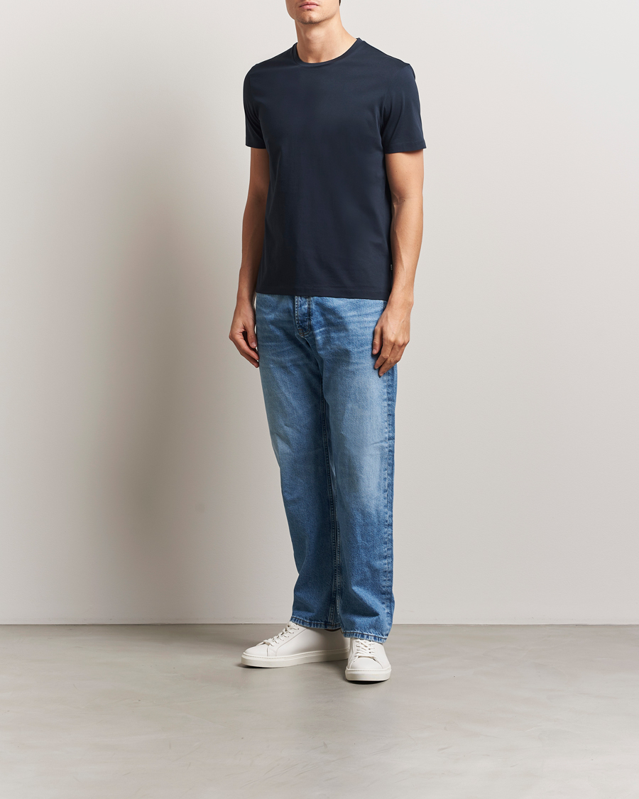Heren | T-shirts | BOSS BLACK | Tessler Mercerized Crew Neck T-Shirt Dark Blue