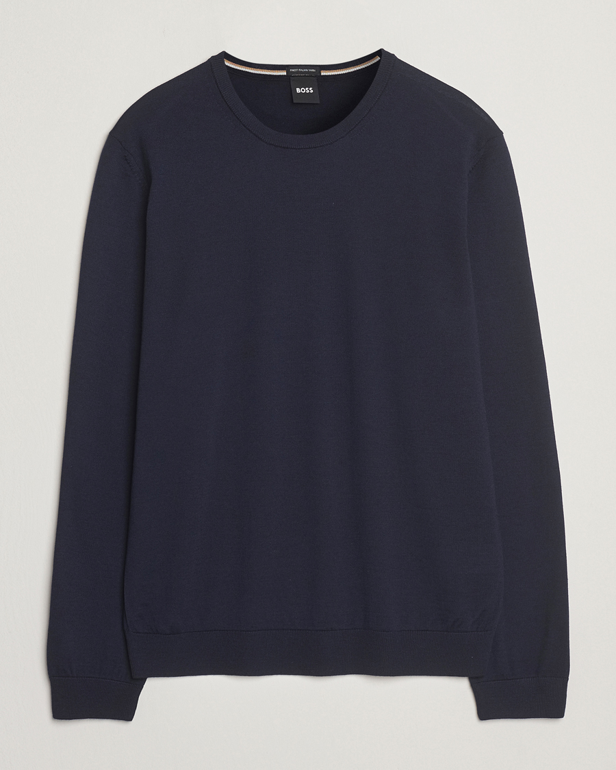Heren | Truien | BOSS BLACK | Leno Wool Crew Neck Pullover Dark Blue