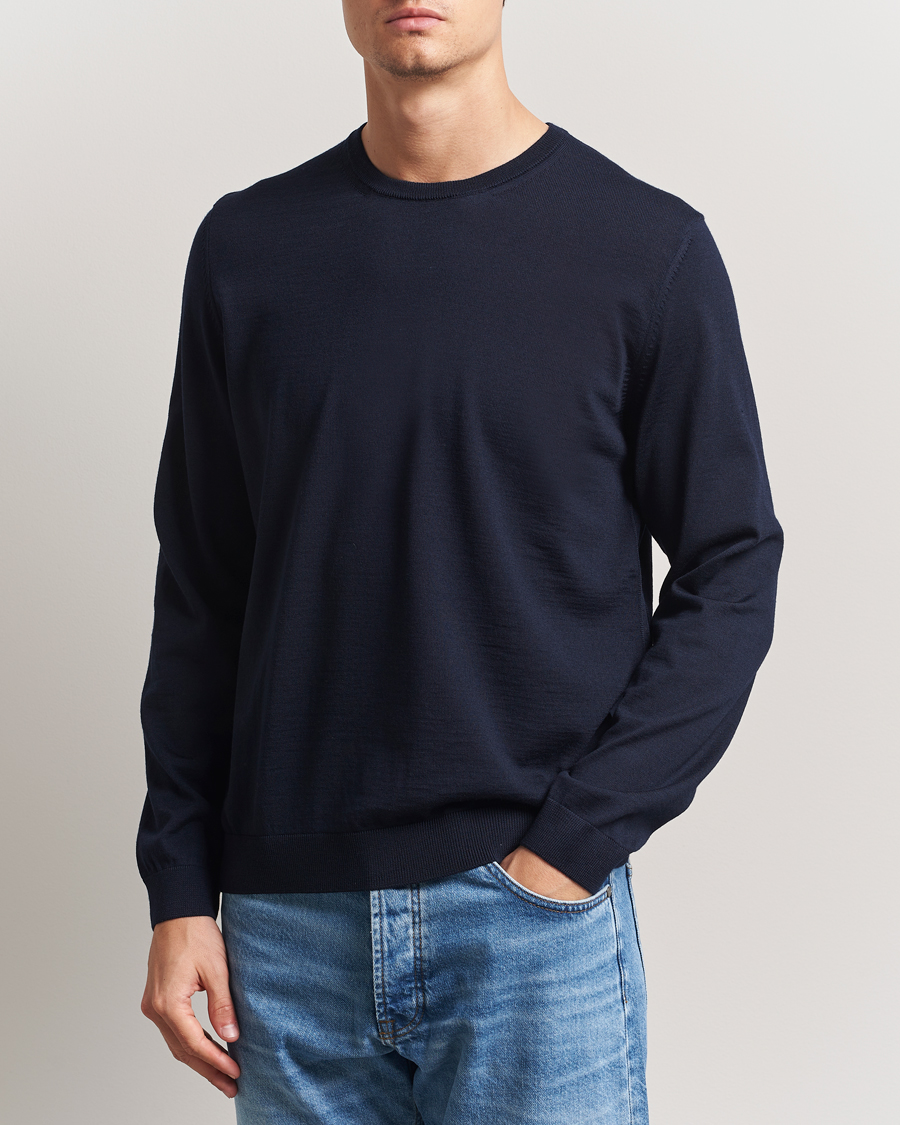 Heren | Truien | BOSS BLACK | Leno Wool Crew Neck Pullover Dark Blue