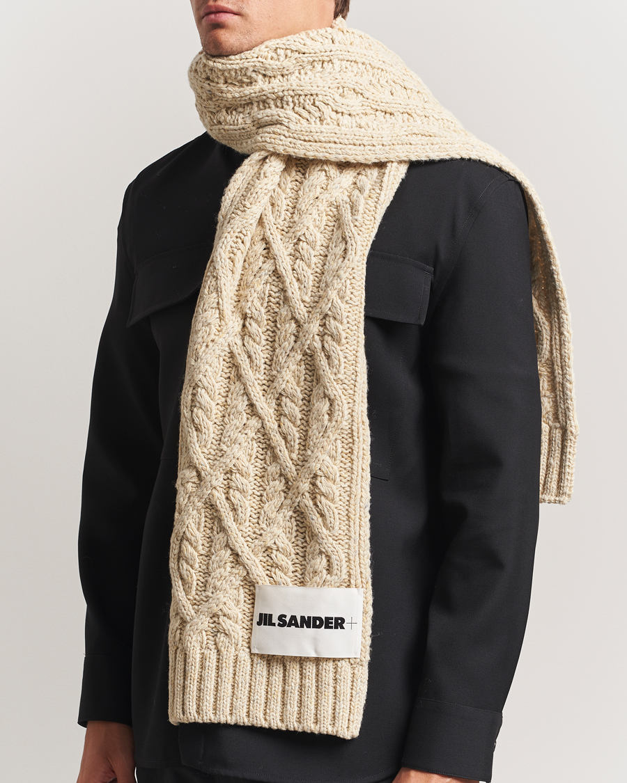 Homme | Jil Sander Wool Donegal Cable Scarf Natural | Jil Sander | Wool Donegal Cable Scarf Natural