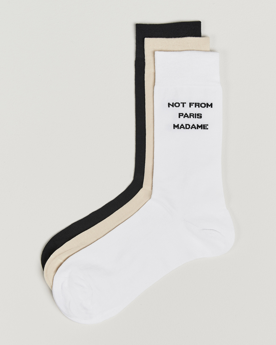 Homme | Sous-Vêtements Et Chaussettes | Drôle de Monsieur | 3-Pack Slogan Socks Black/White/Mastic