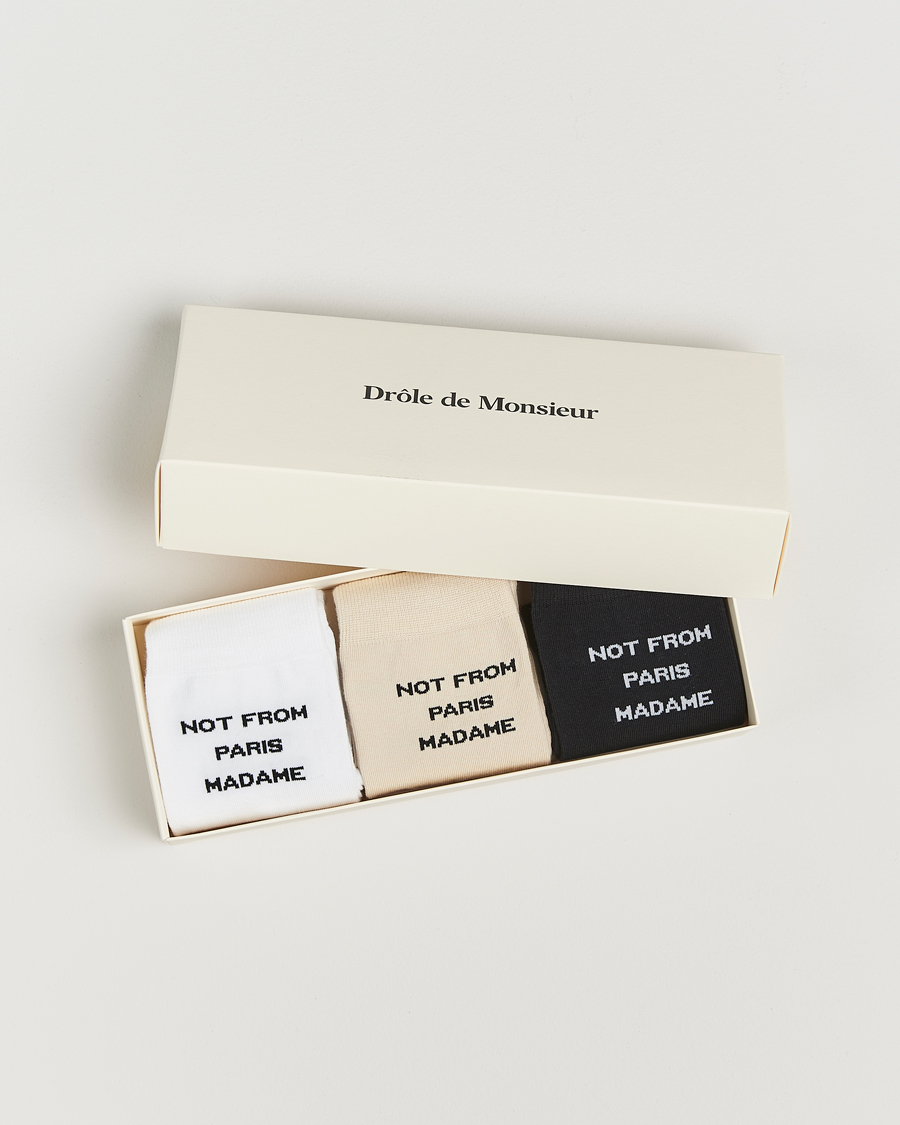 Homme | Sous-Vêtements Et Chaussettes | Drôle de Monsieur | 3-Pack Slogan Socks Black/White/Mastic