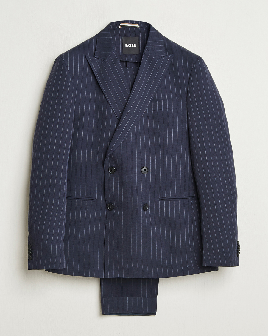 Heren | Pakken | BOSS BLACK | Huge Double Breasted Pinstriped Suit Dark Blue