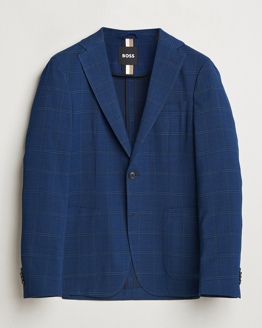 Homme | Blazers | BOSS BLACK | Hanry Wool Checked Blazer Dark Blue
