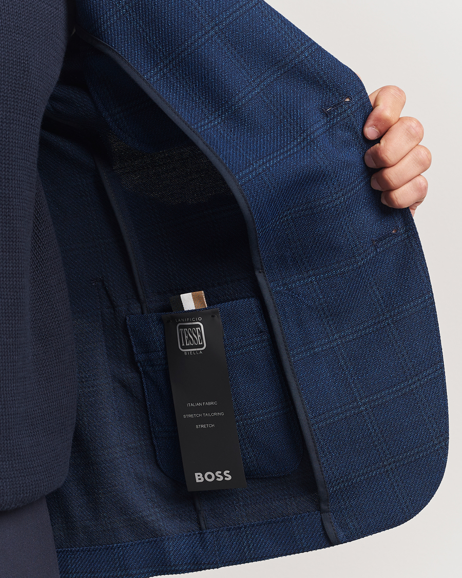 Homme | Blazers | BOSS BLACK | Hanry Wool Checked Blazer Dark Blue