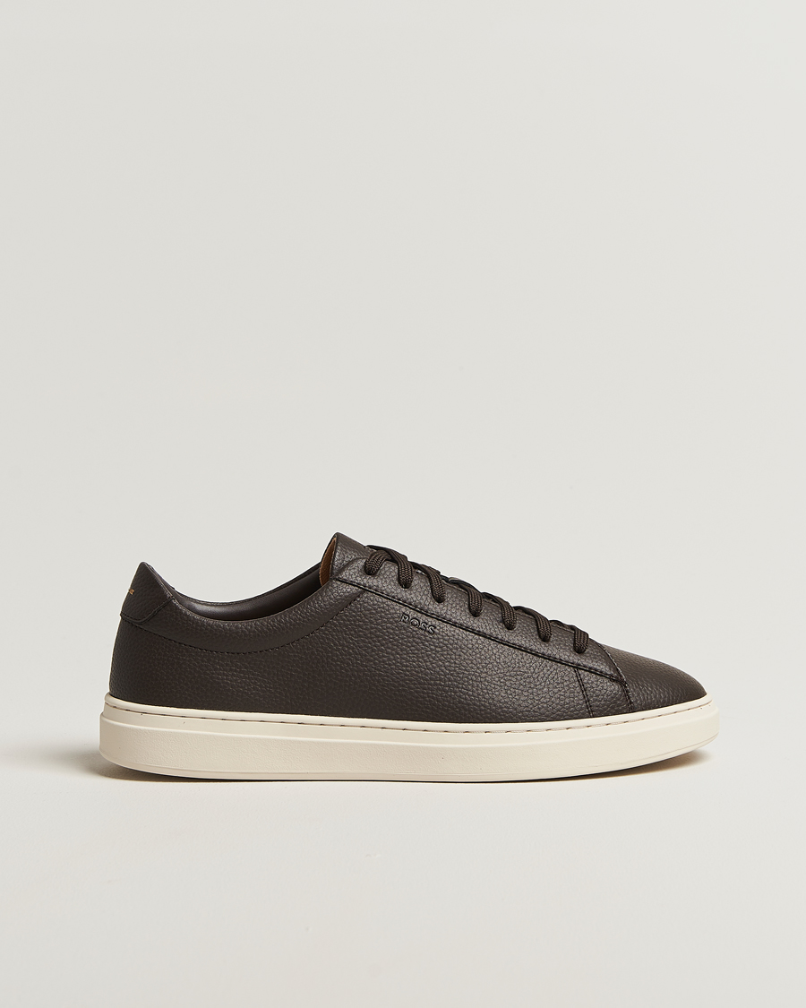 Homme | Baskets | BOSS BLACK | Kieran Grained Leather Sneaker Dark Brown