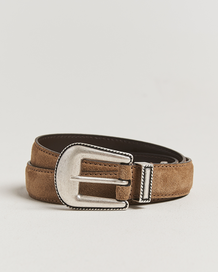 Homme | Ceintures | Anderson's | Western Suede Belt 2,5 cm Taupe
