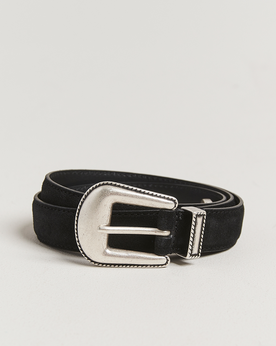 Homme | Ceintures | Anderson's | Western Suede Belt 2,5 cm Black