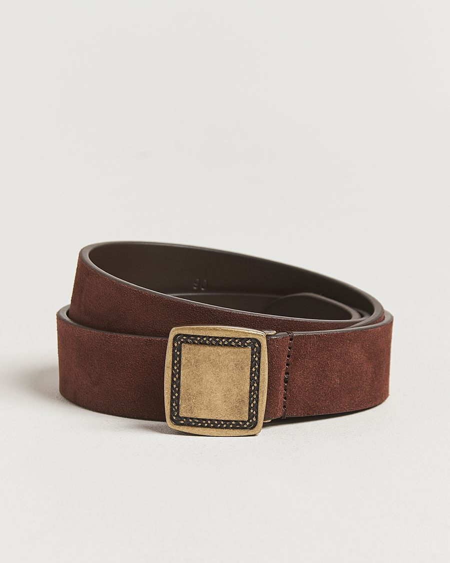 Homme | Ceintures | Anderson's | Suede Buckle Belt 3cm Dark Brown
