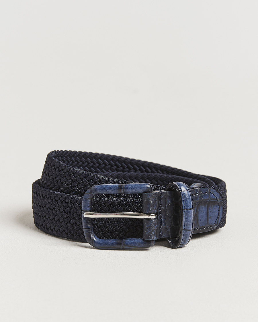 Homme | Ceintures | Anderson's | Stretch Woven Leather Buckle 3 cm Belt Navy