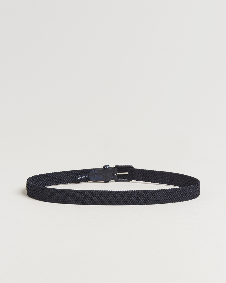 Homme | Ceintures | Anderson's | Stretch Woven Leather Buckle 3 cm Belt Navy