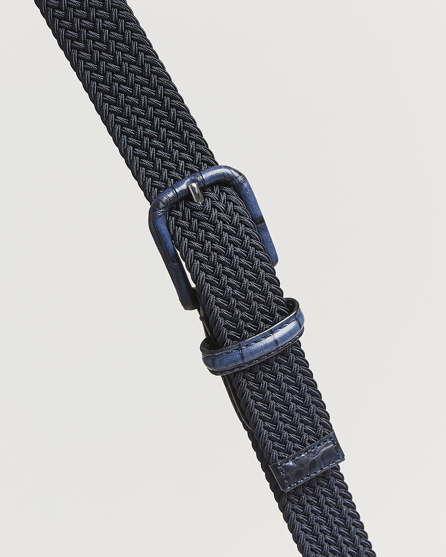 Homme | Ceintures | Anderson's | Stretch Woven Leather Buckle 3 cm Belt Navy