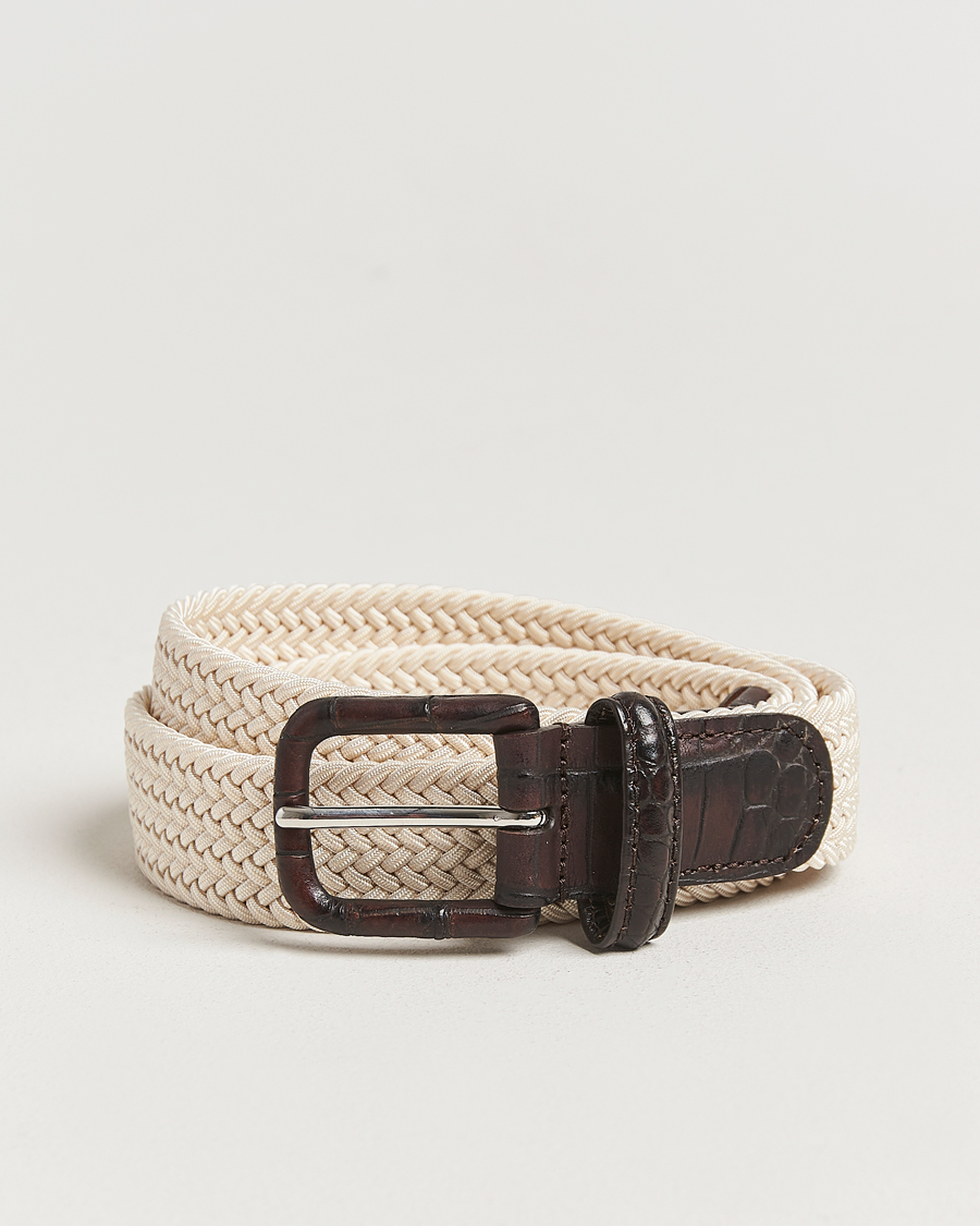 Homme | Ceintures | Anderson's | Stretch Woven Leather Buckle 3 cm Belt Off White