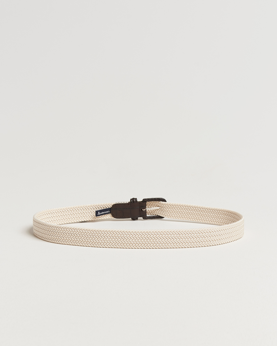 Homme | Ceintures | Anderson's | Stretch Woven Leather Buckle 3 cm Belt Off White