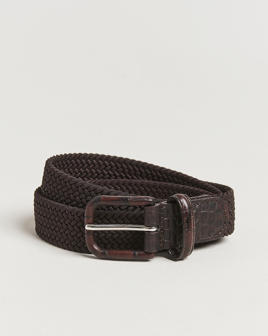 Heren | Riemen | Anderson's | Stretch Woven Leather Buckle 3 cm Belt Brown