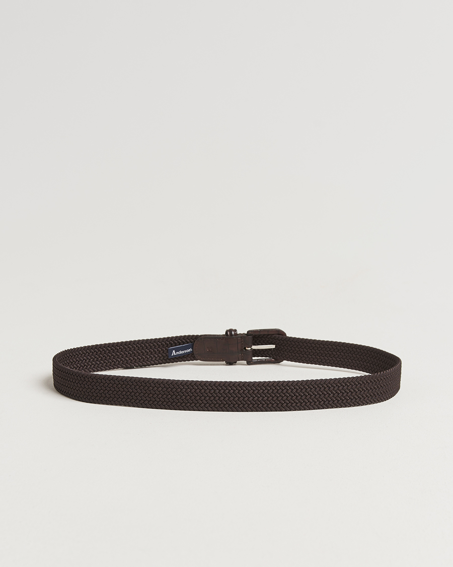 Heren | Riemen | Anderson's | Stretch Woven Leather Buckle 3 cm Belt Brown