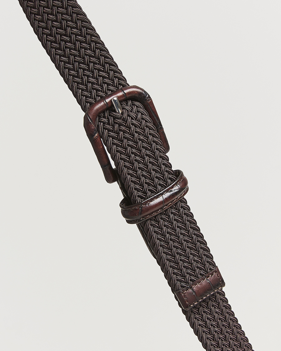 Heren | Riemen | Anderson's | Stretch Woven Leather Buckle 3 cm Belt Brown
