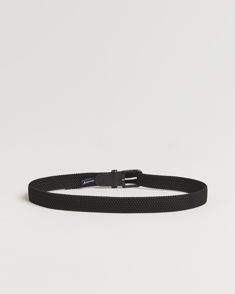 Homme | Ceintures | Anderson's | Stretch Woven Leather Buckle 3 cm Belt Black