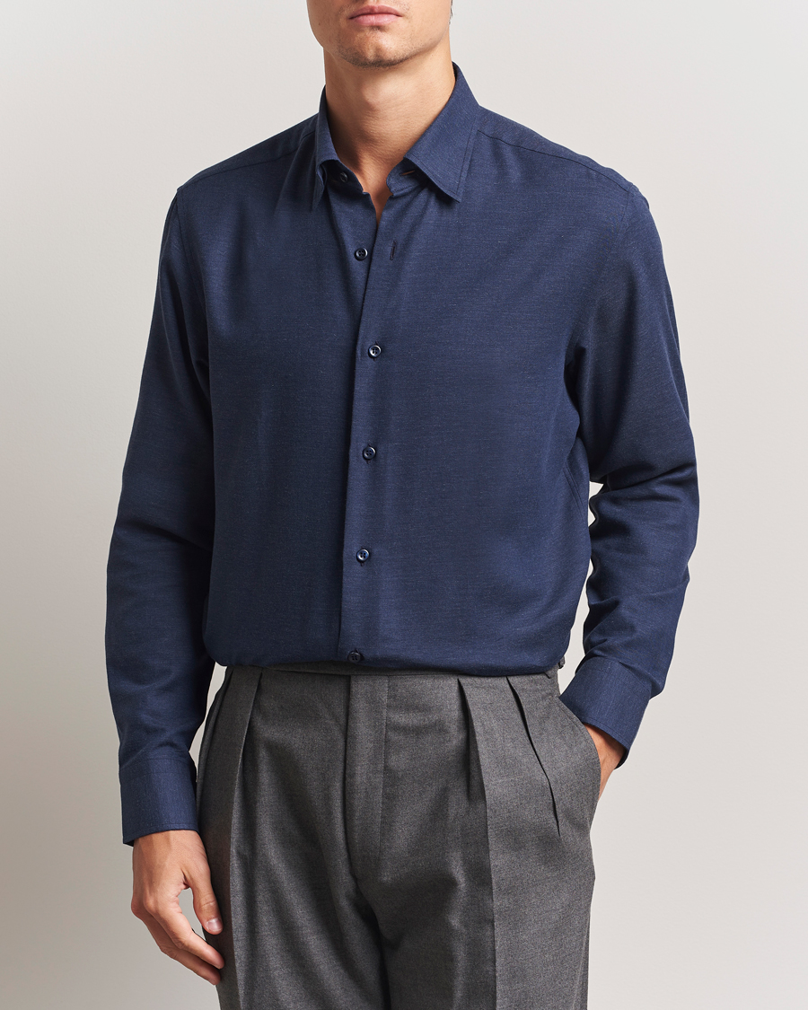 Homme | Chemises | Brioni | Cotton/Cashmere Flannel Shirt Navy