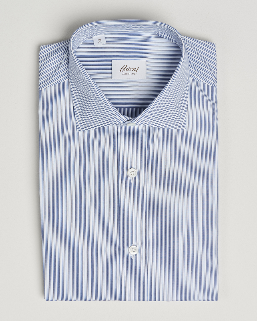Homme | Chemises | Brioni | Classic Dress Shirt Blue Stripe