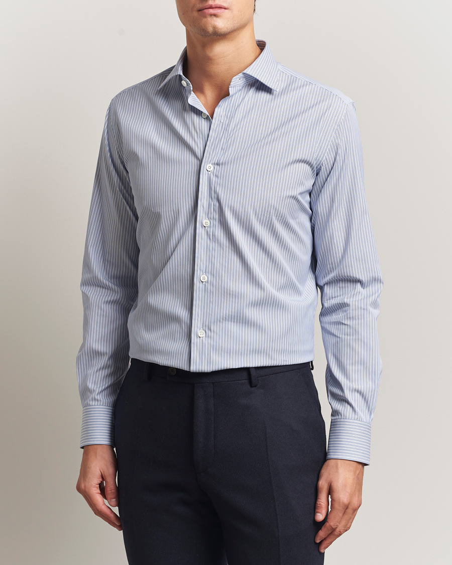 Homme | Chemises | Brioni | Classic Dress Shirt Blue Stripe