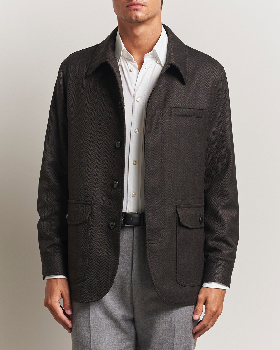 Homme | Manteaux Et Vestes | Brioni | Herringbone Hunting Jacket Dark Brown