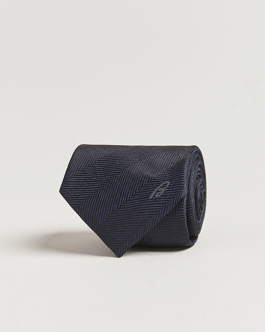 Heren | Stropdassen | Brioni | Herringbone Silk Tie Navy