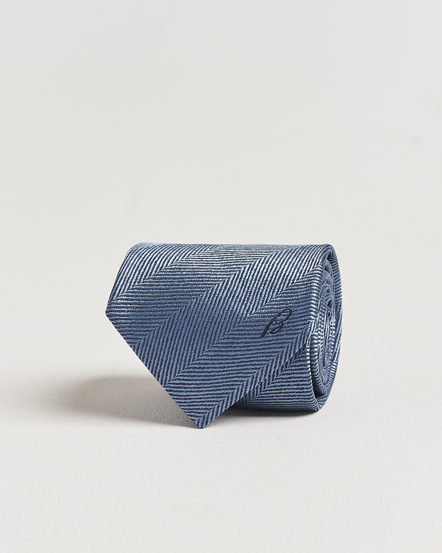 Homme | Cravates | Brioni | Herringbone Silk Tie Light Blue