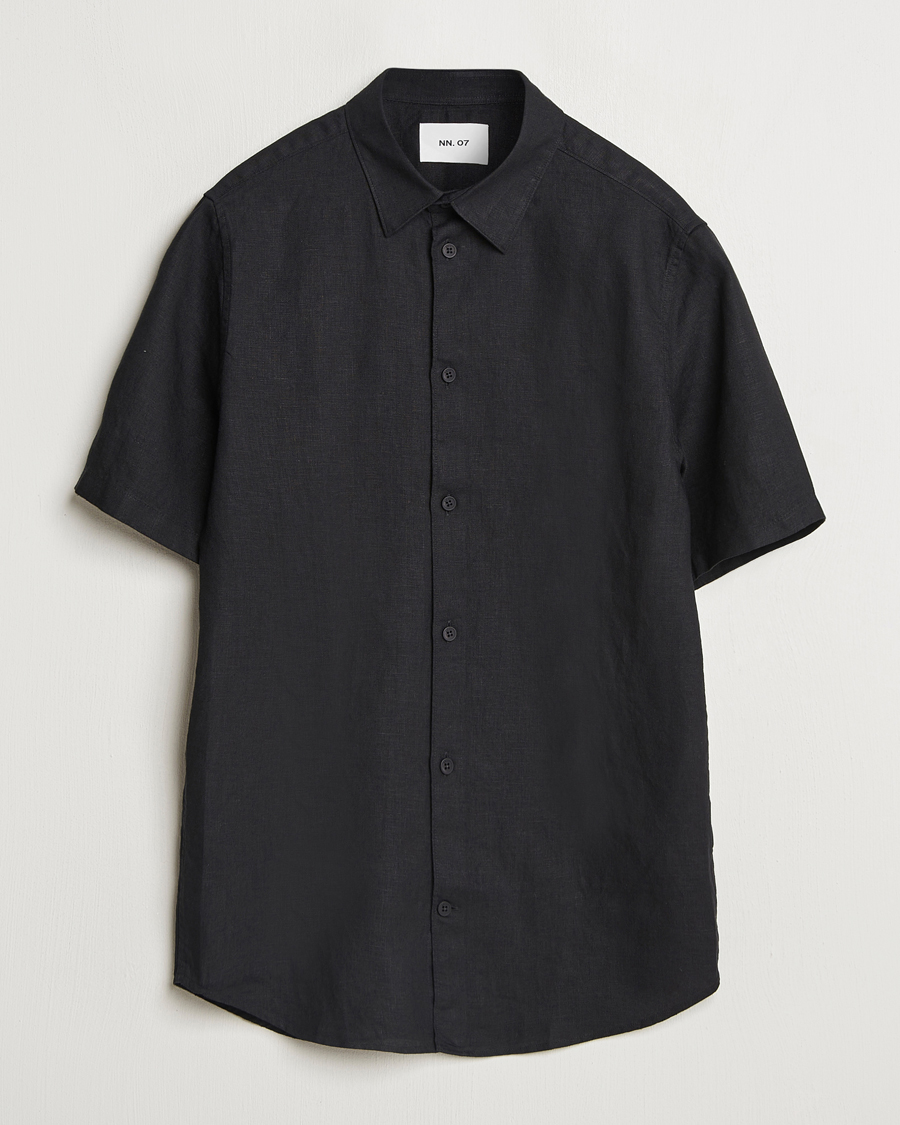 Heren | Overhemden | NN07 | Enzo Linen Short Sleeve Shirt Black